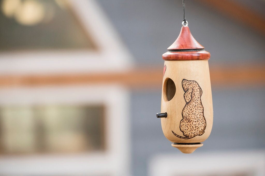 Hummingbird House, Handmade Wooden Birdhouse for Indoor/Outdoor Use, Puppy Dog Art, Bird Lovers Gift, Christmas Gift for Dog Lovers