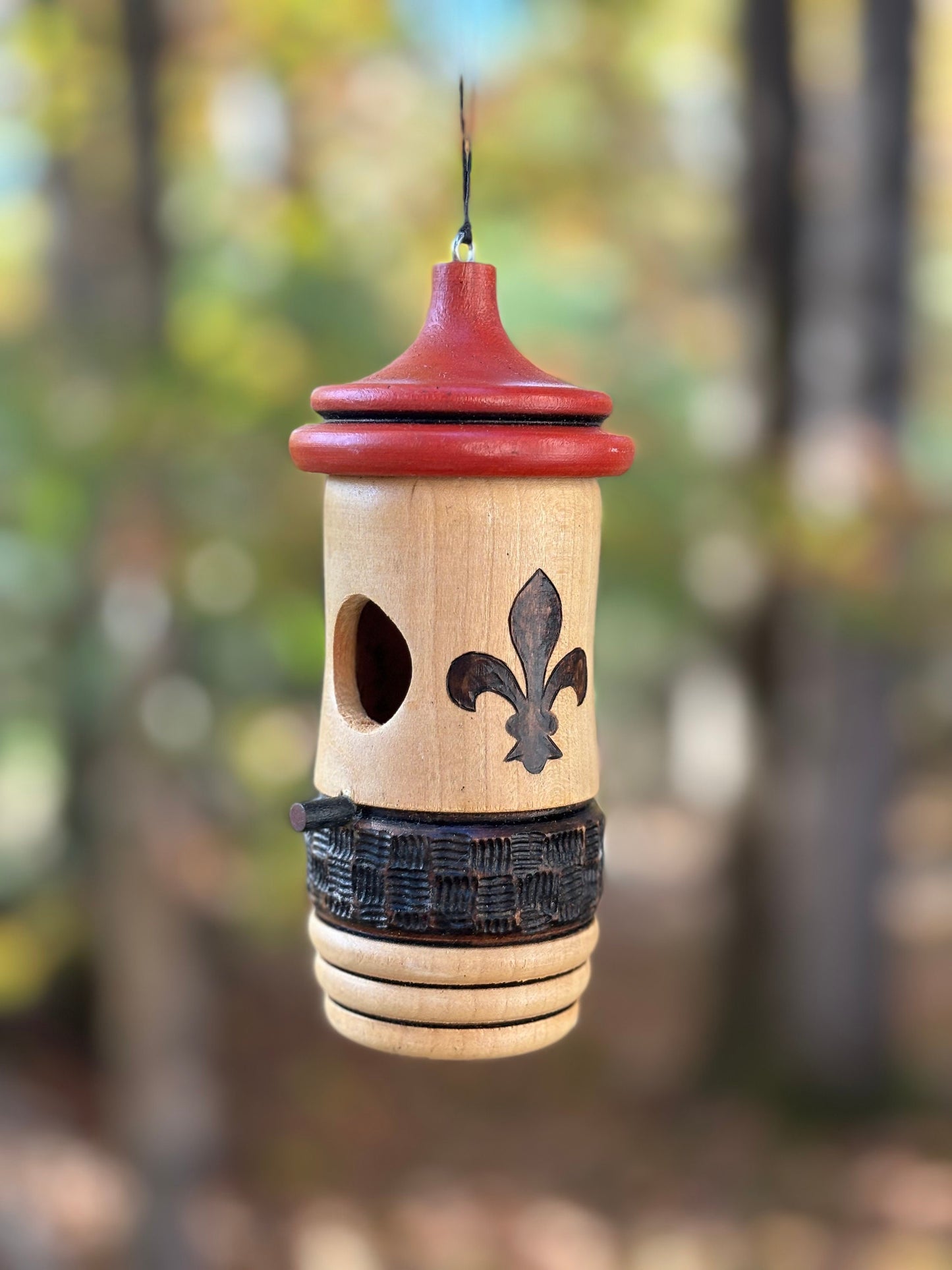 Handmade Hummingbird House: Fleur de Lis Wooden Birdhouse