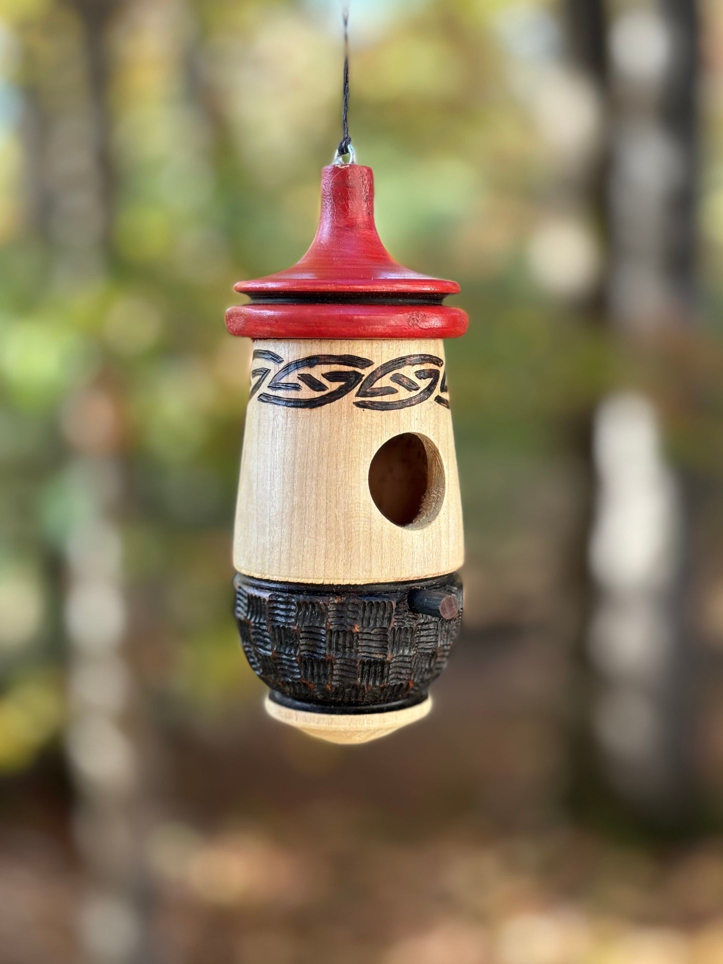 Handmade Wooden Hummingbird House, Celtic Design, Bird Lover Gift