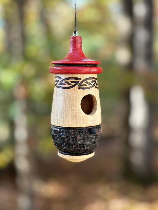 Handmade Wooden Hummingbird House, Celtic Design, Bird Lover Gift