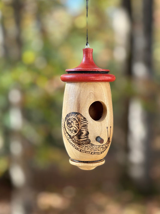 Hummingbird House, Handmade Wooden Birdhouse for Indoor/Outdoor Use, Snail Art, Bird Lovers Gift, Cottagecore