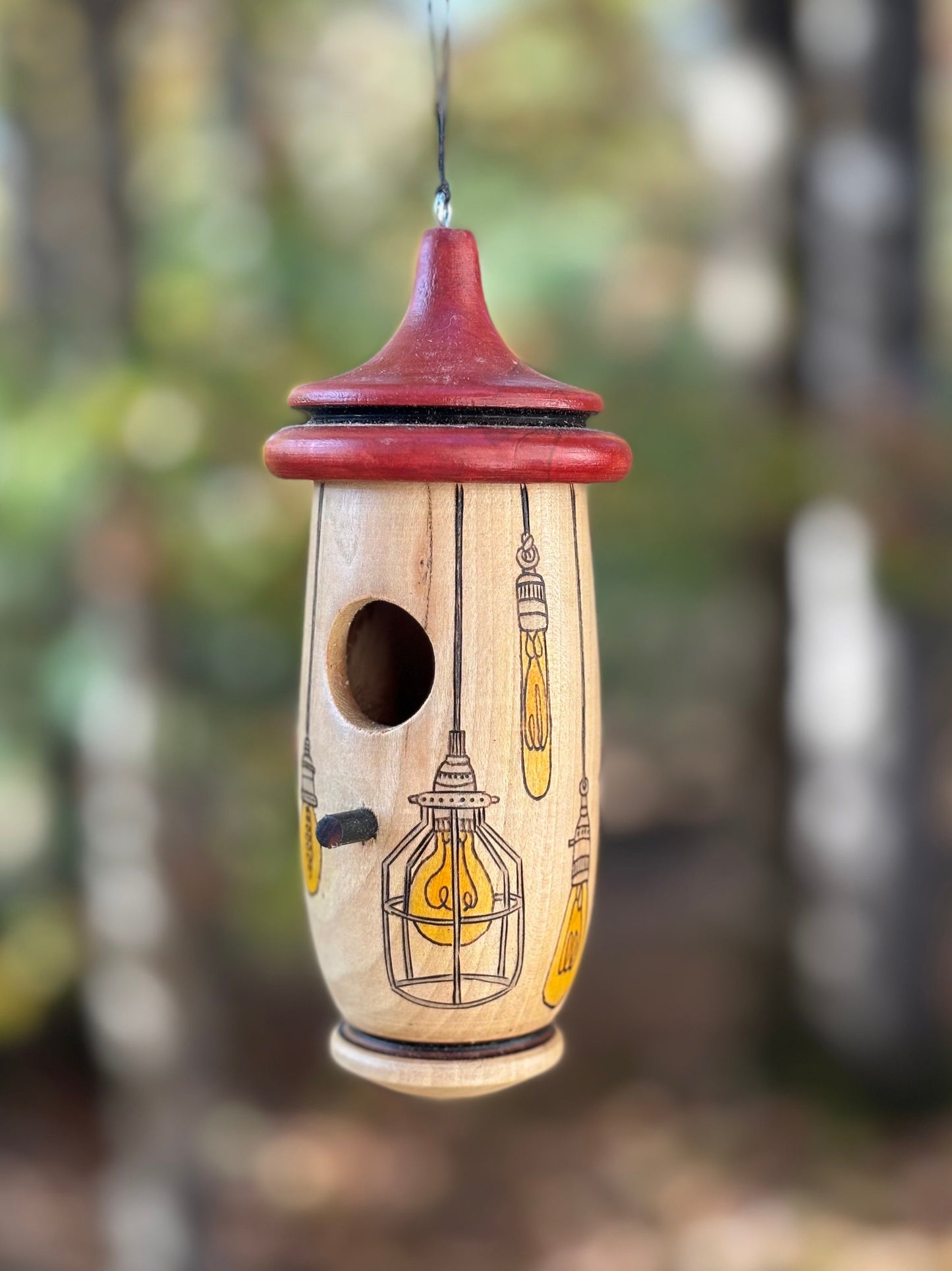 Handmade Wooden Hummingbird House: Lightbulb Art Birdhouse