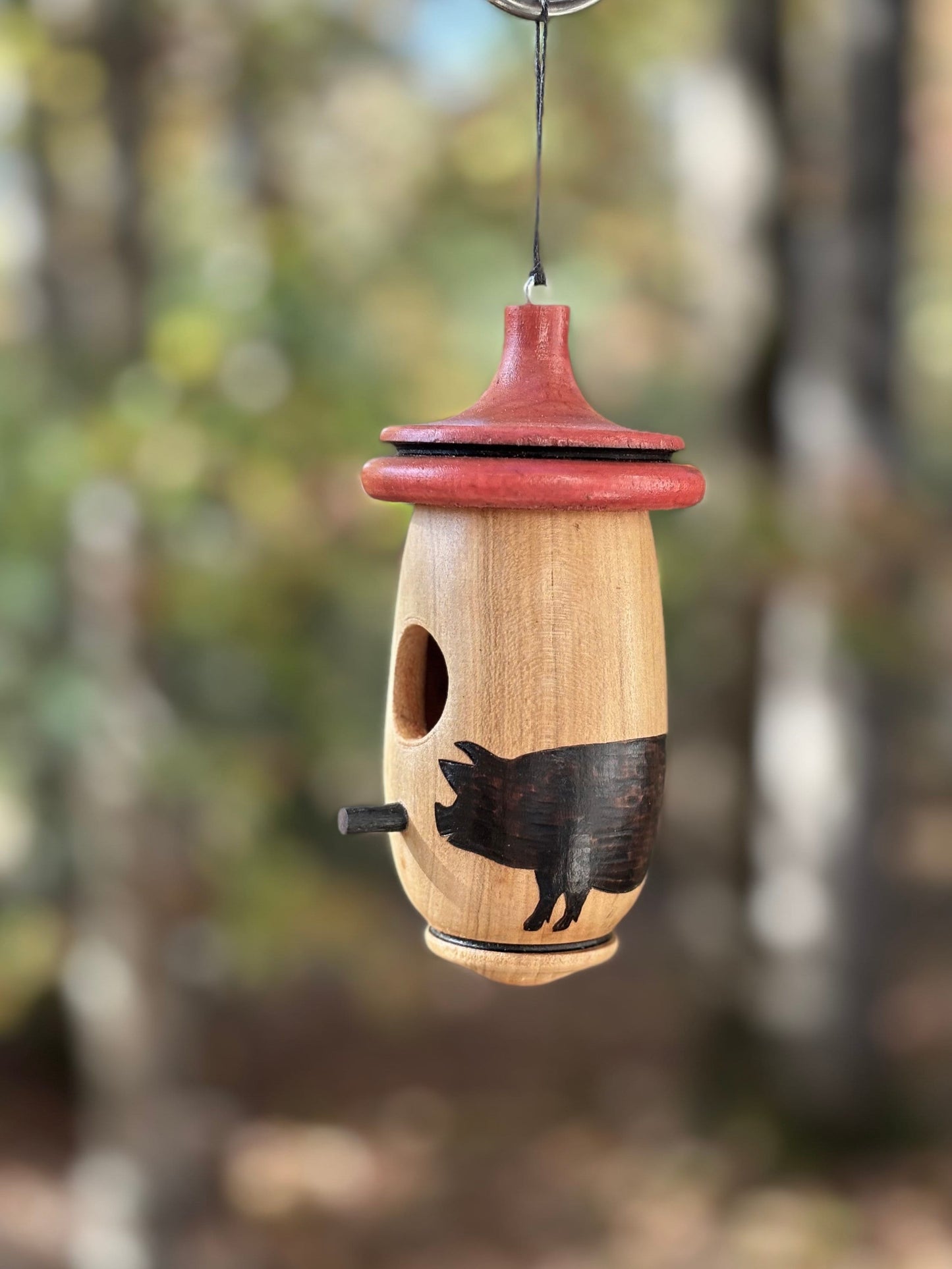 Handmade Cherry Wood Hummingbird House: Pig Farmer Art