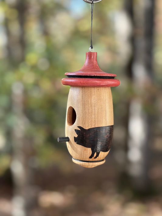Handmade Cherry Wood Hummingbird House: Pig Farmer Art