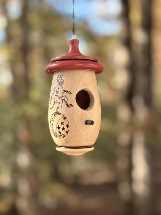 Handmade Hummingbird Bird House: Wood-Burned Circus Monkey Art