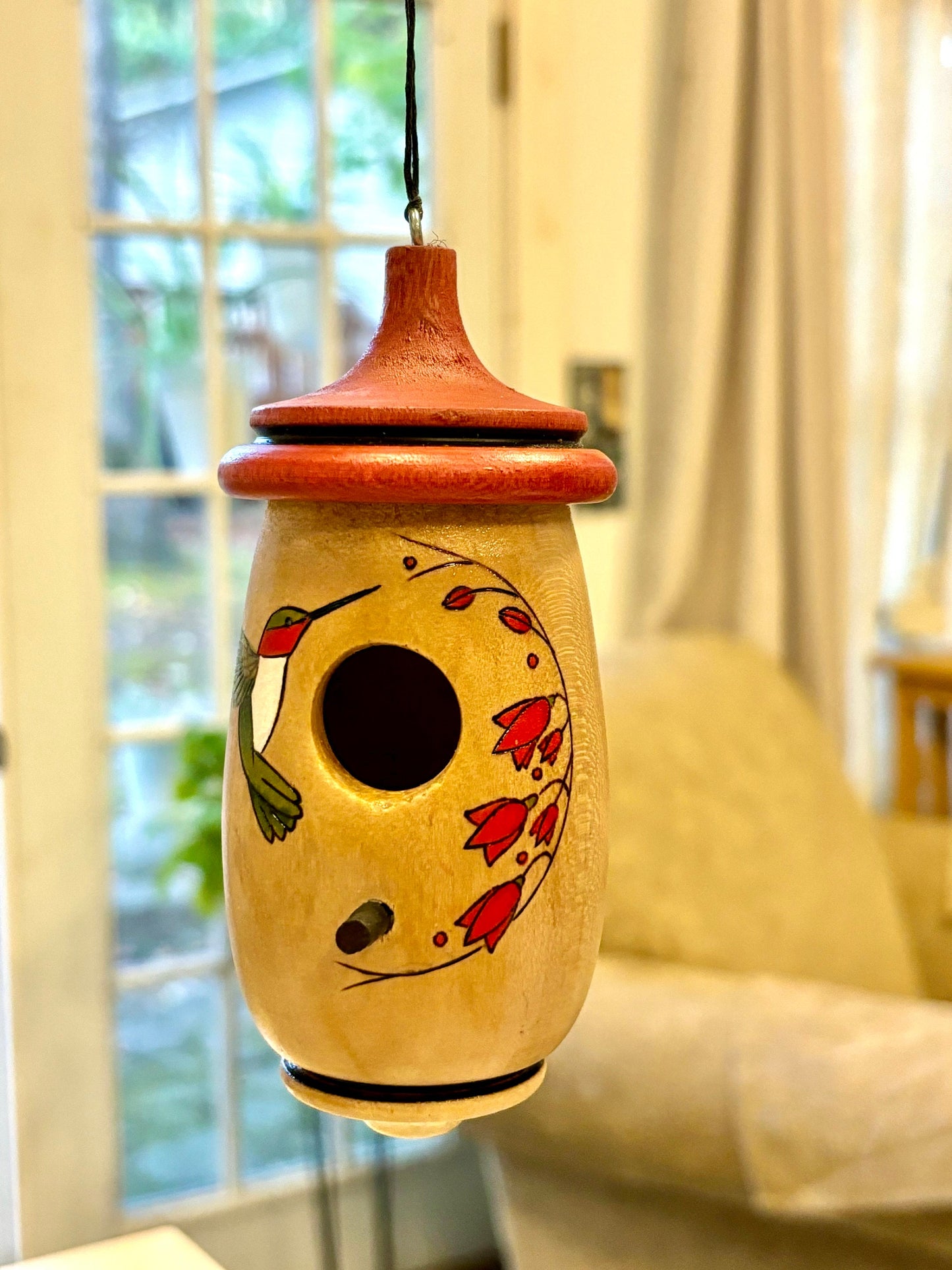 Hummingbird House, Handmade Wooden Birdhouse for Indoor/Outdoor Use, Hummingbird Art, Honeysuckle, Bird Lovers Gift, Christmas Gift for Mom