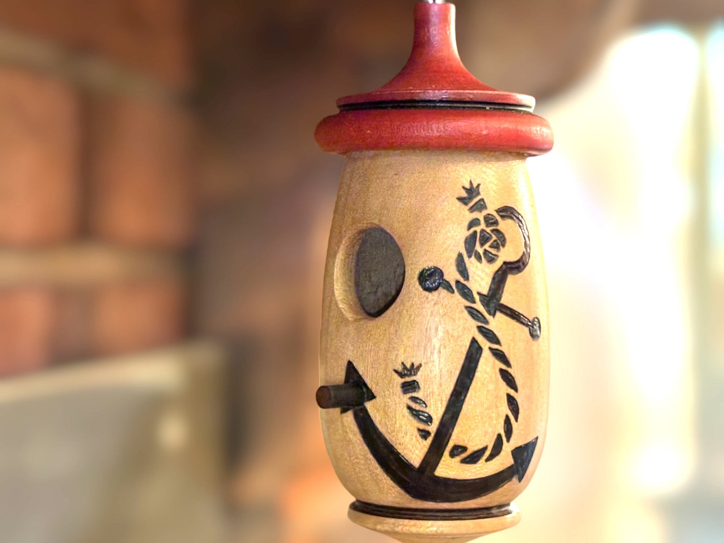 Handmade Nautical Hummingbird Birdhouse: Woodburned Anchor Indoor/Outdoor Art