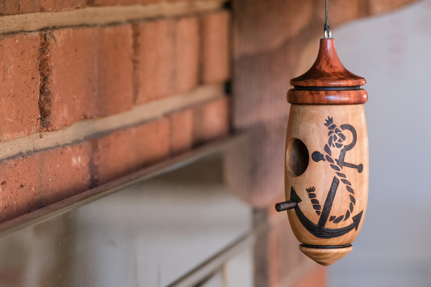 Handmade Nautical Hummingbird Birdhouse: Woodburned Anchor Indoor/Outdoor Art