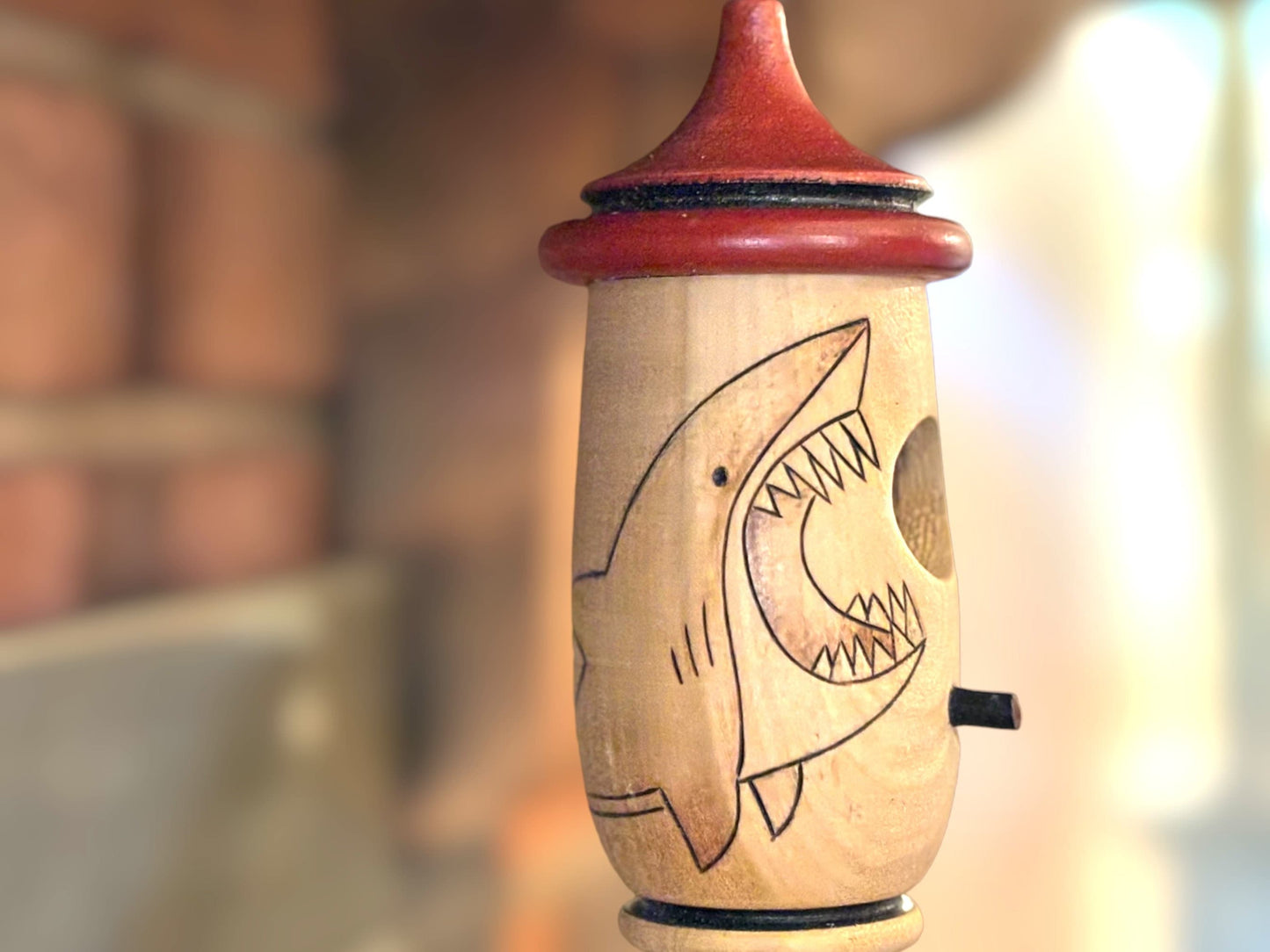 Handmade Wood-Burned Shark Hummingbird House, Ocean Decor