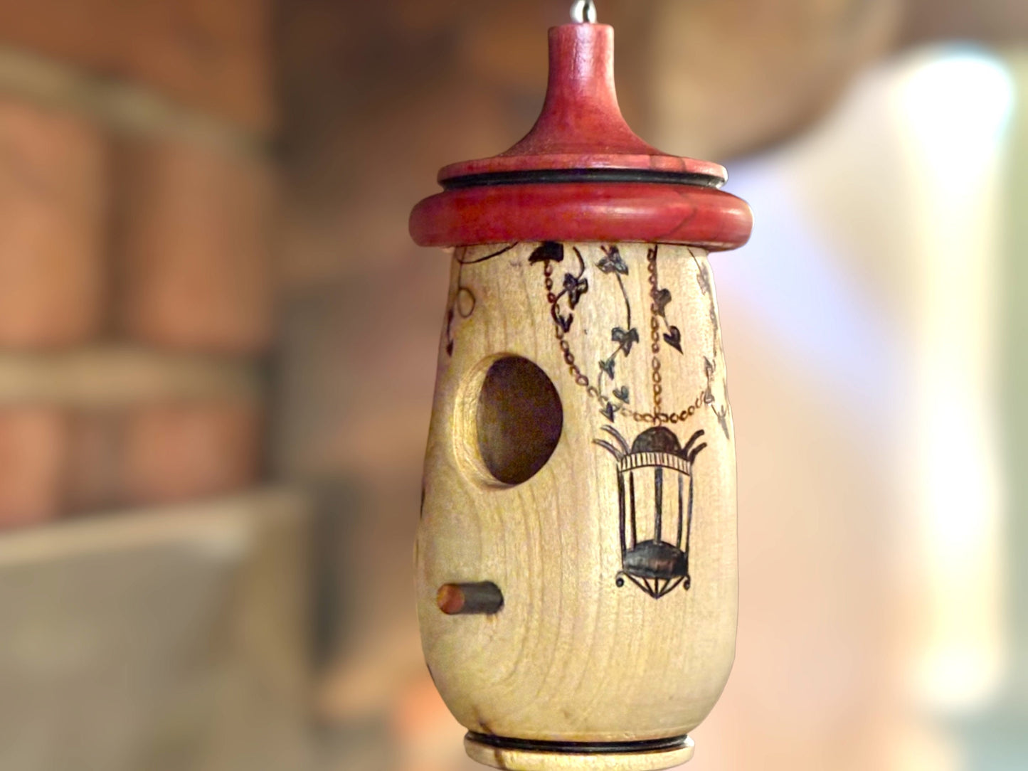 Handmade Wooden Hummingbird House, Lantern Art, Garden Decor