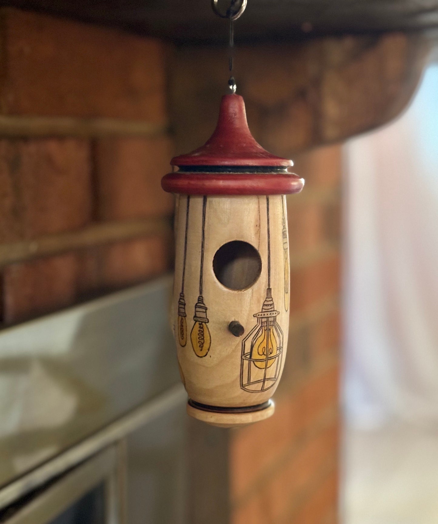 Handmade Wooden Hummingbird House: Lightbulb Art Birdhouse