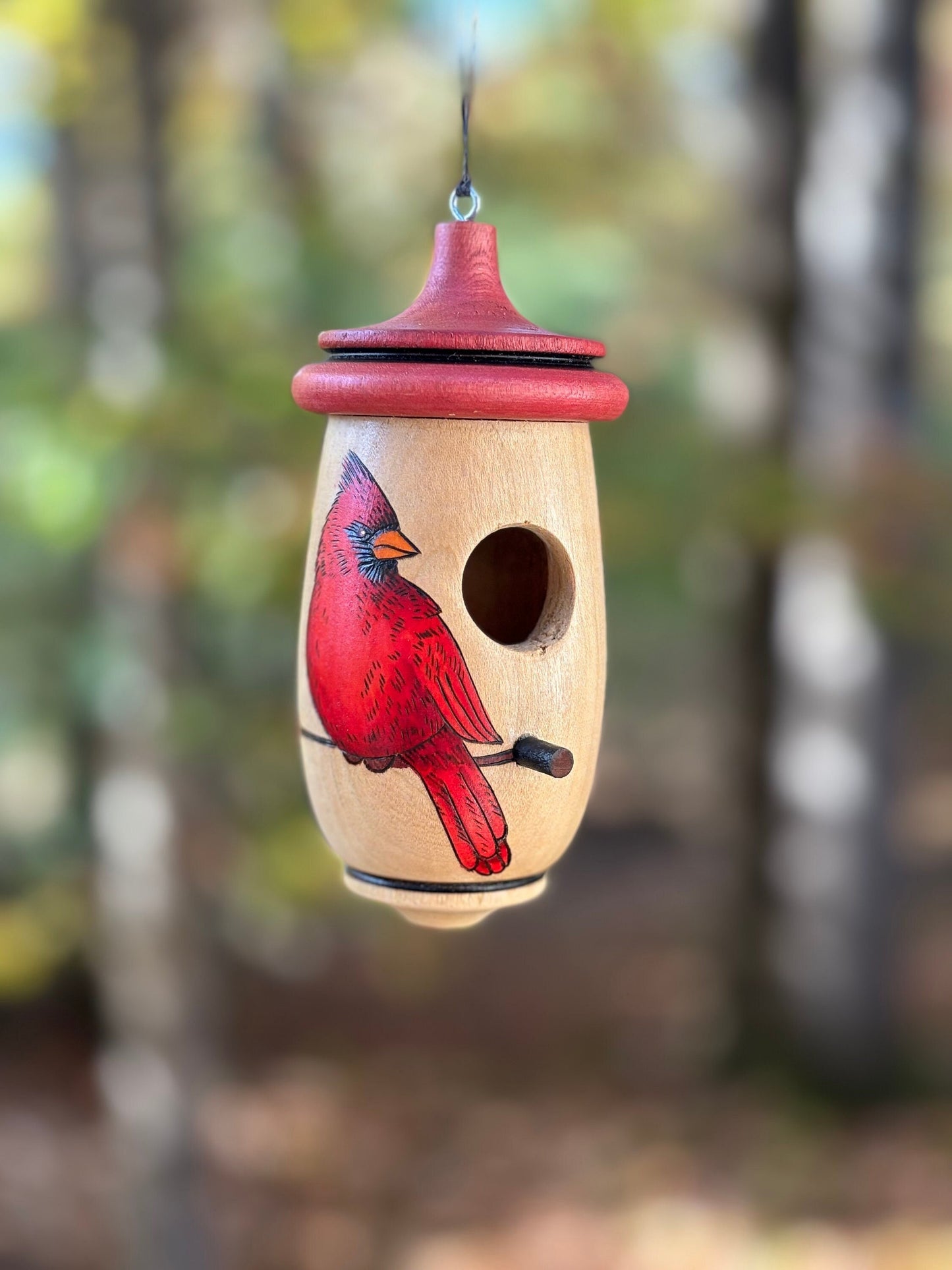 Handmade Cardinal Birdhouse for Humminbirds: Wooden Bird Art, Personalizable Gift
