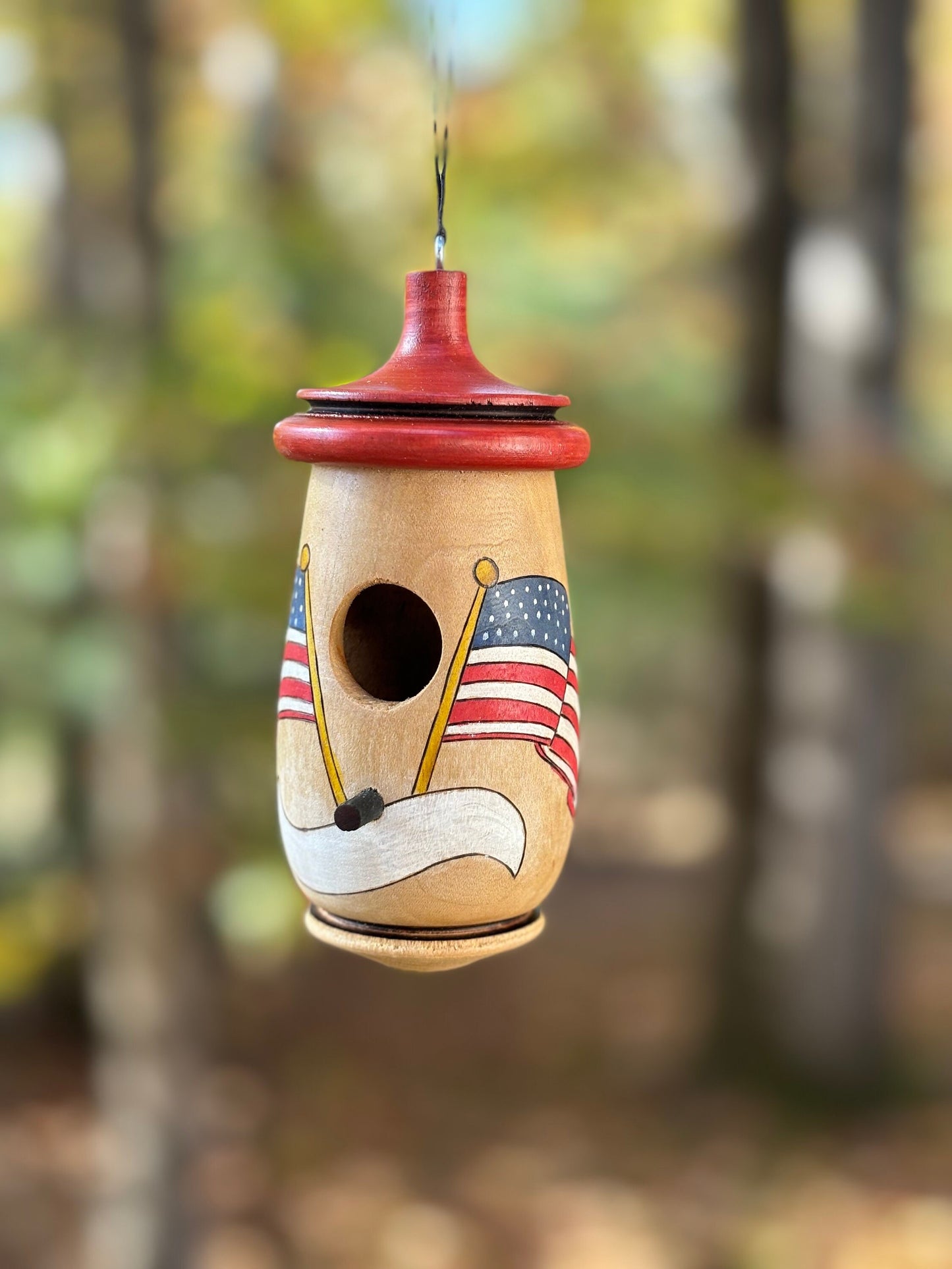 Handmade Birdhouse for Hummingbirds, American Flag Design, Gift for Bird Lovers, Personalizable Customizable