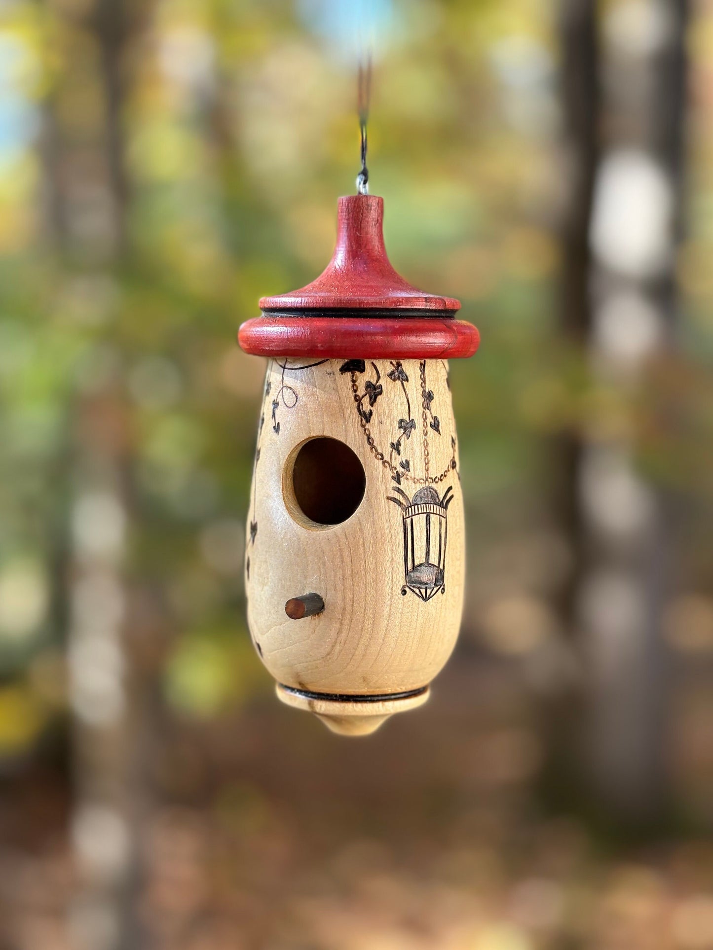 Handmade Wooden Hummingbird House, Lantern Art, Garden Decor