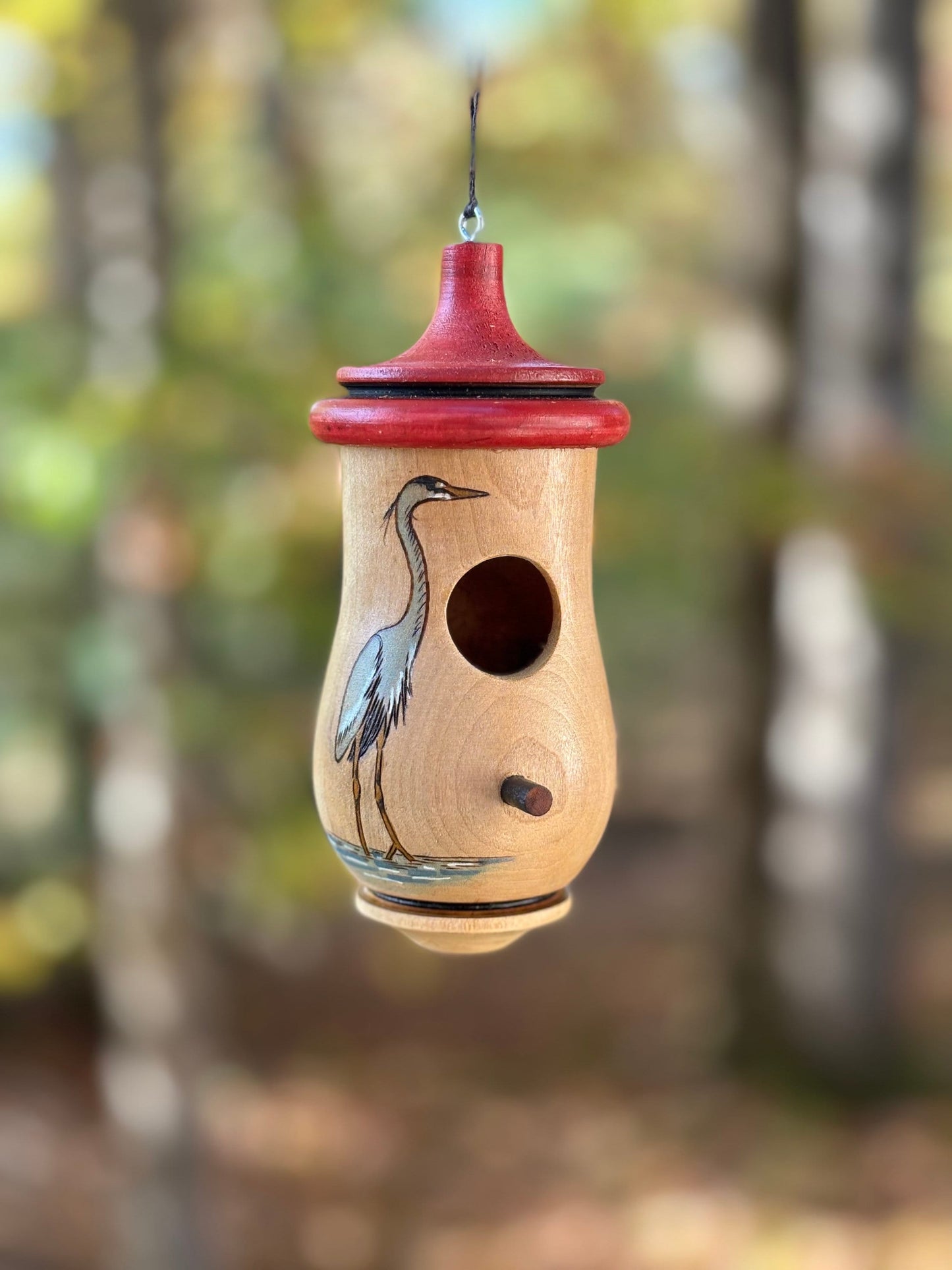 Hummingbird House, Great Blue Heron Art, Handmade Wooden Birdhouse for Indoor/Outdoor, Gift for Bird Lovers