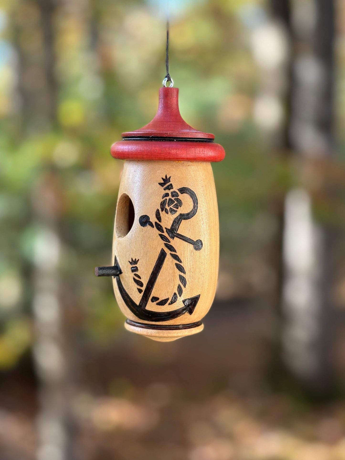 Handmade Nautical Hummingbird Birdhouse: Woodburned Anchor Indoor/Outdoor Art