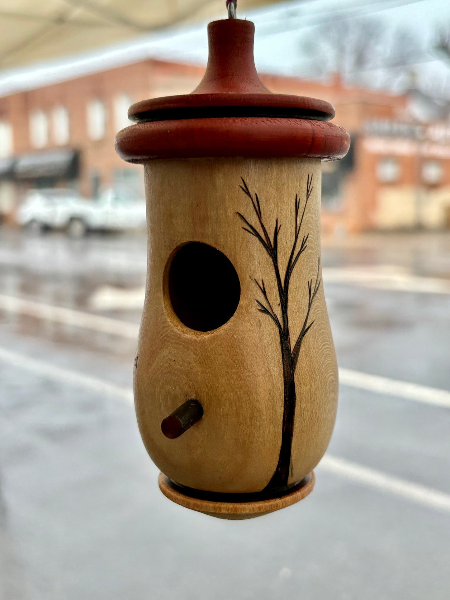 Handmade Wood Hummingbird House, Pyrography Tree Art, Montessori Quote