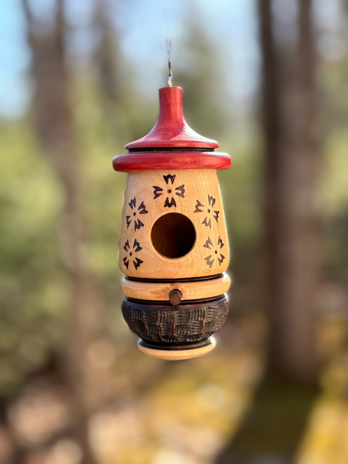 Handmade Wooden Hummingbird House, Flower Art, Bird Lovers Gift