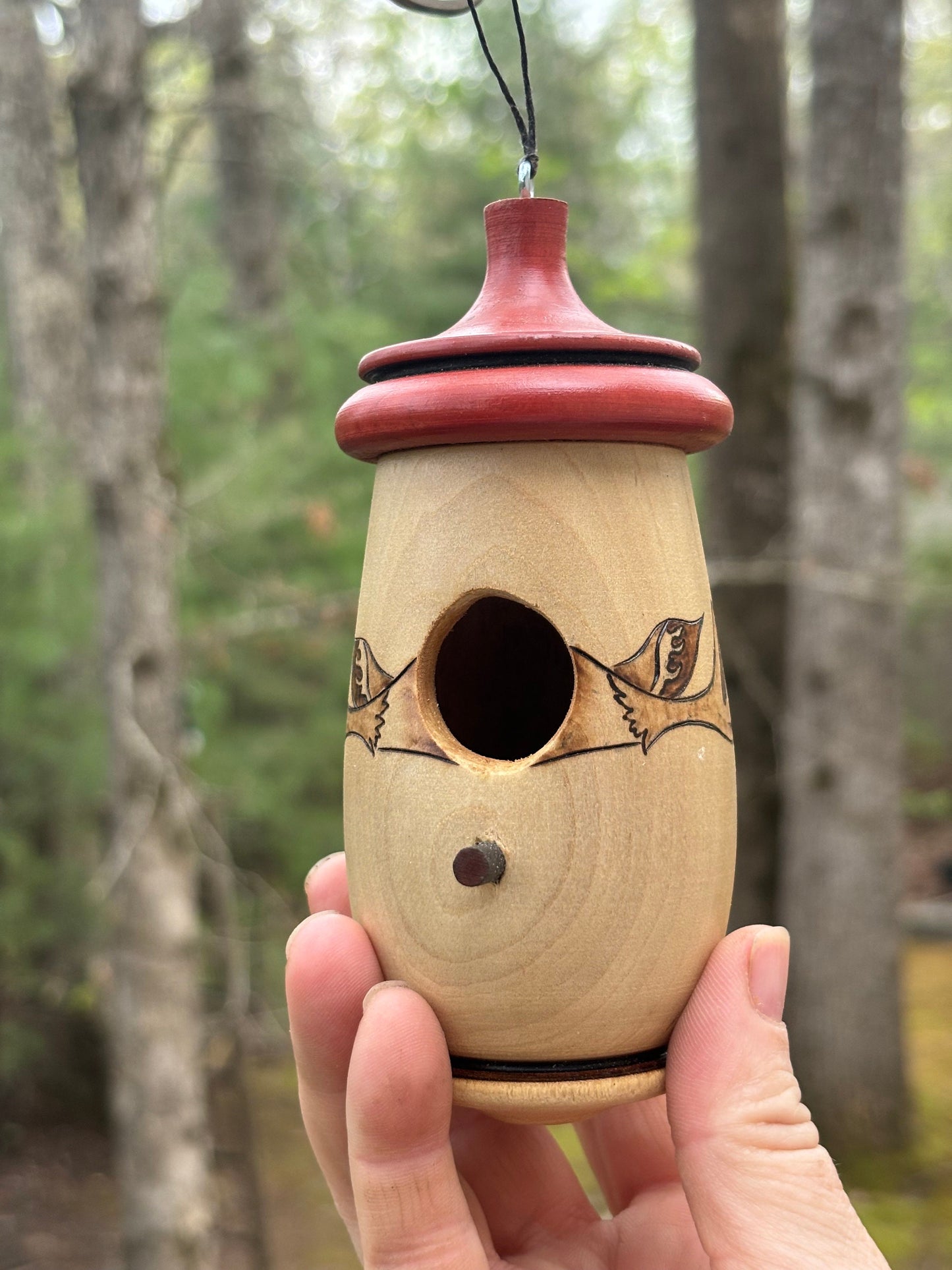 Moose Woodburned Hummingbird House, Handmade Birdhouse