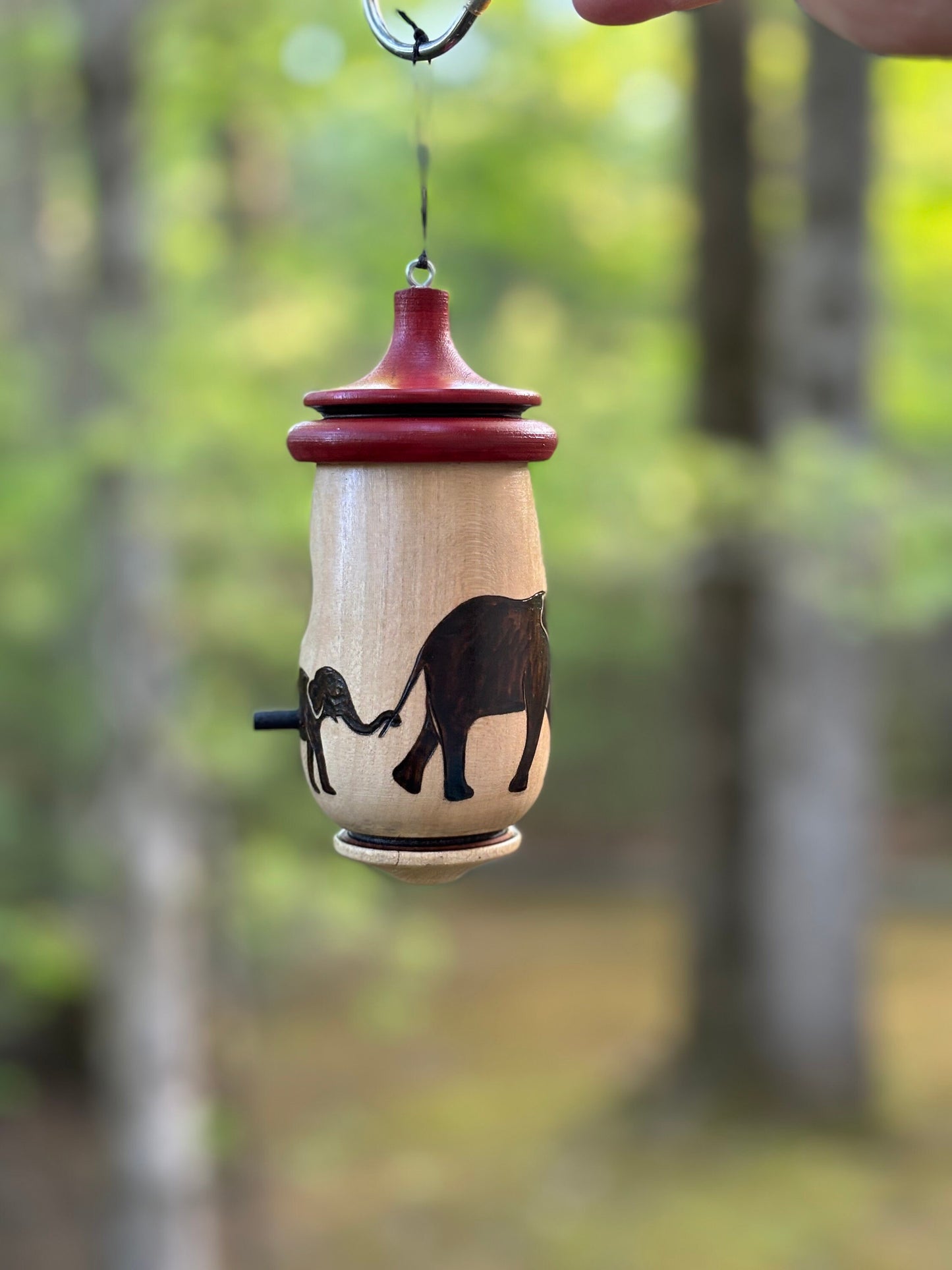 Handmade Cherry Wood Hummingbird House, Elephant Design