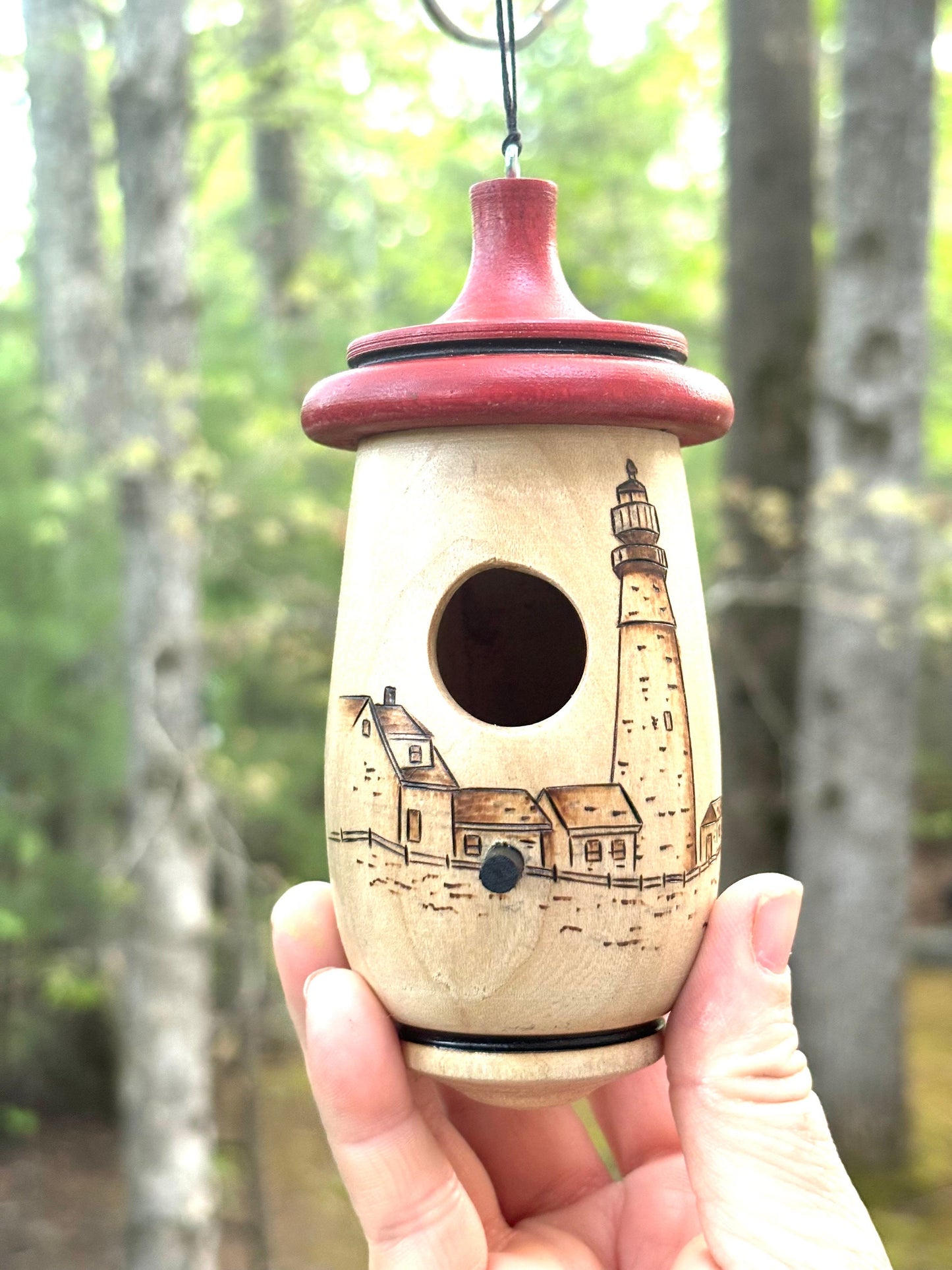 Hummingbird House, Handmade Wooden Birdhouse for Indoor/Outdoor Use, Portlandhead Maine Lighthouse, Bird Lovers Gift, Christmas Gift for Him