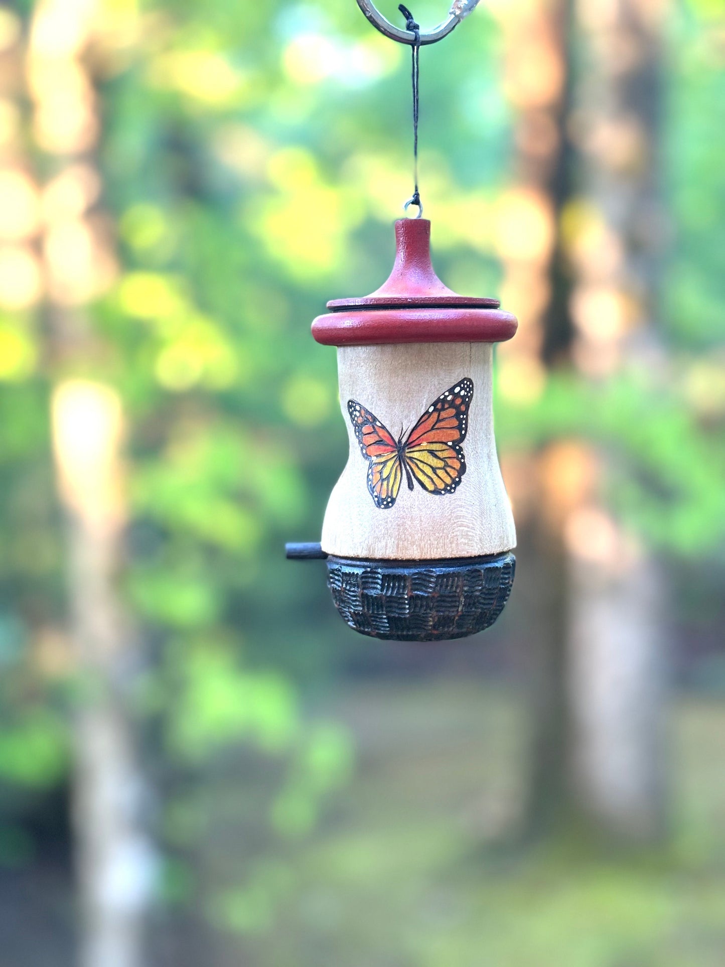 Handmade Monarch Butterfly Hummingbird House: Cherry Wood Garden Decor