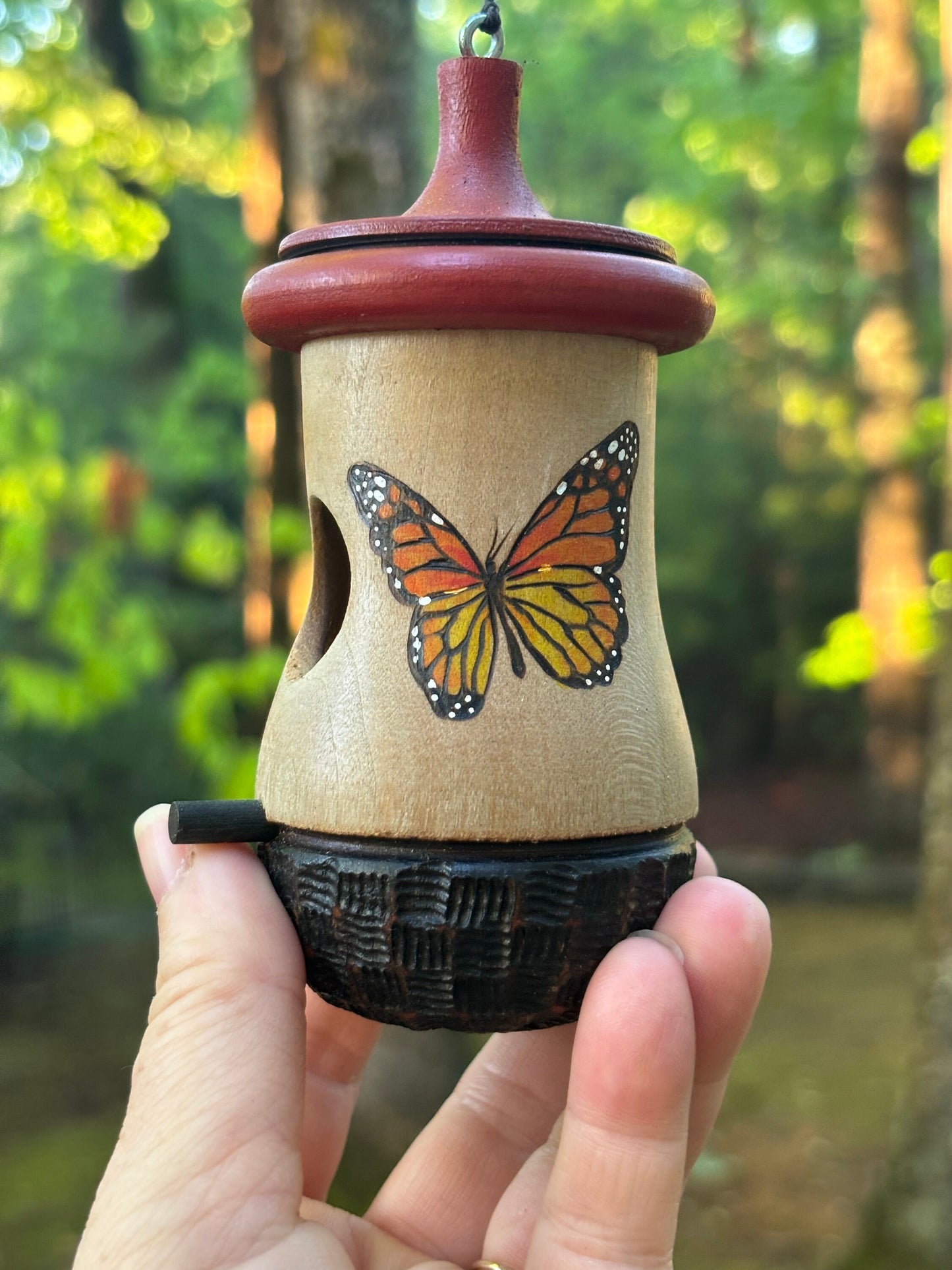 Handmade Monarch Butterfly Hummingbird House: Cherry Wood Garden Decor