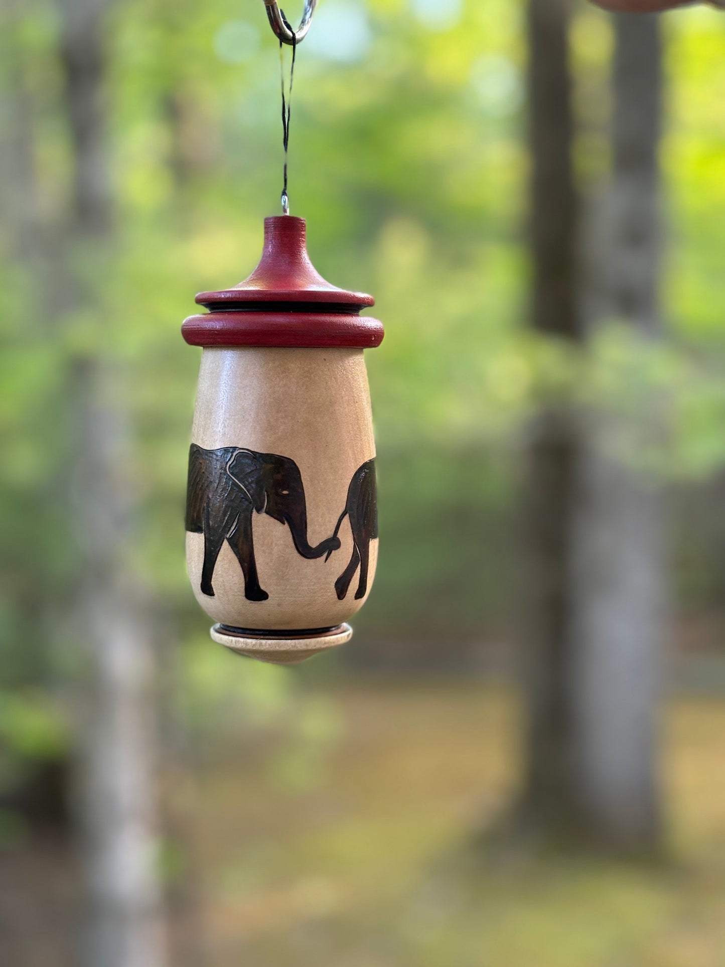 Handmade Cherry Wood Hummingbird House, Elephant Design