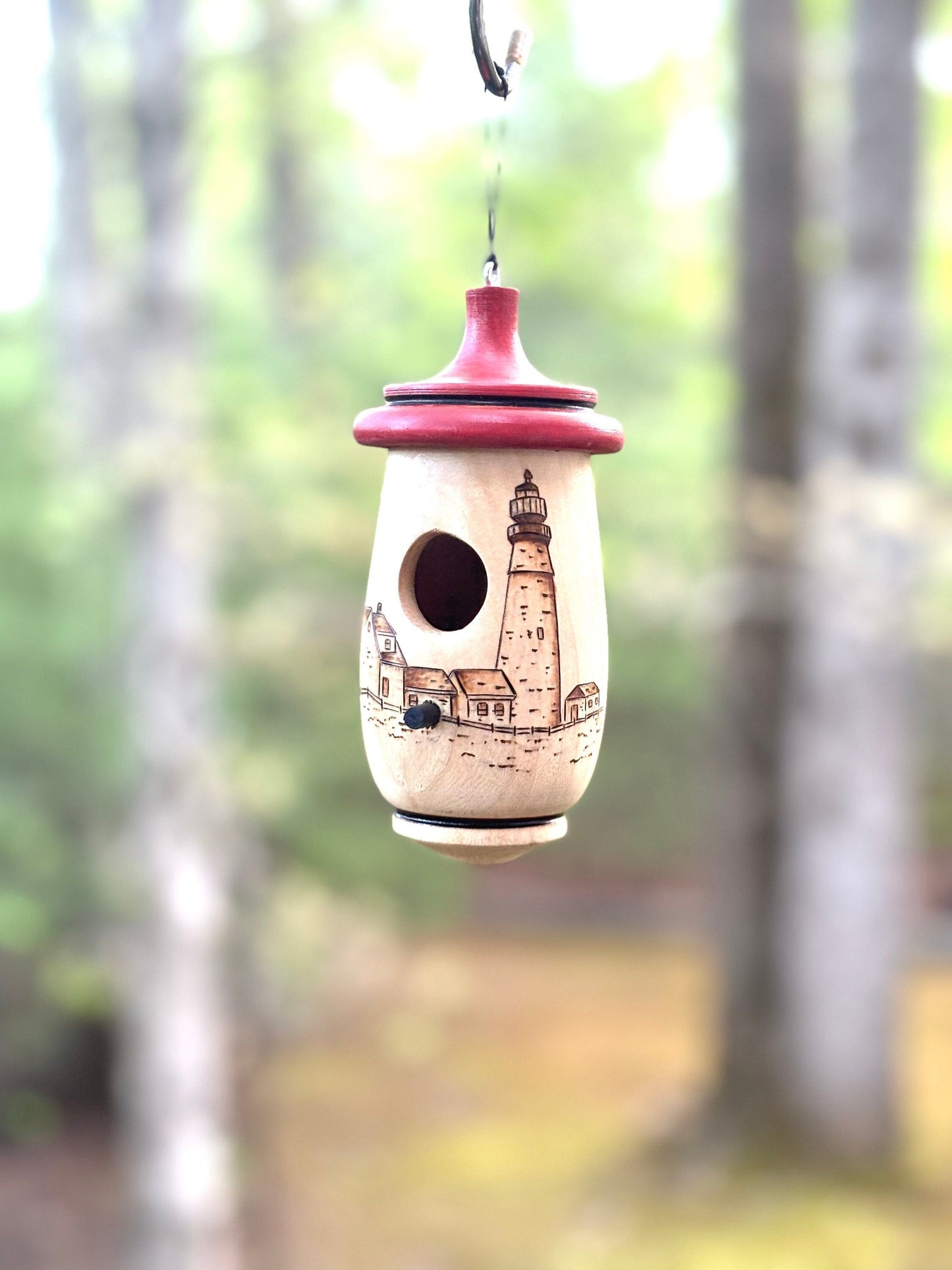 Hummingbird House, Handmade Wooden Birdhouse for Indoor/Outdoor Use, Portlandhead Maine Lighthouse, Bird Lovers Gift, Christmas Gift for Him