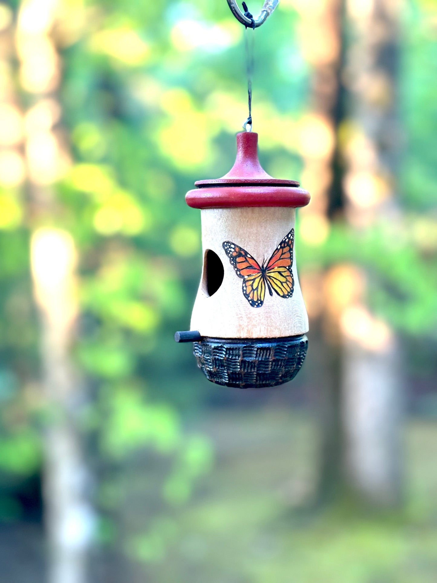 Handmade Monarch Butterfly Hummingbird House: Cherry Wood Garden Decor