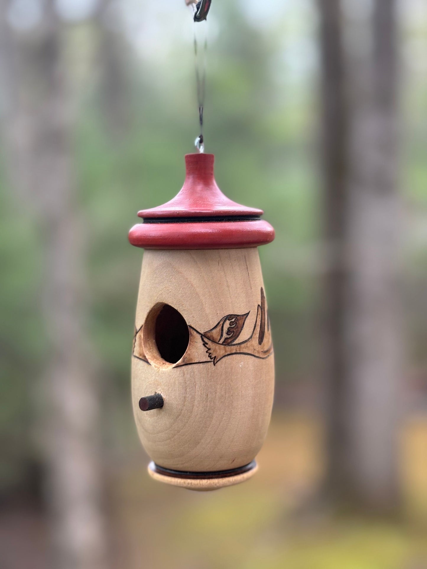 Moose Woodburned Hummingbird House, Handmade Birdhouse