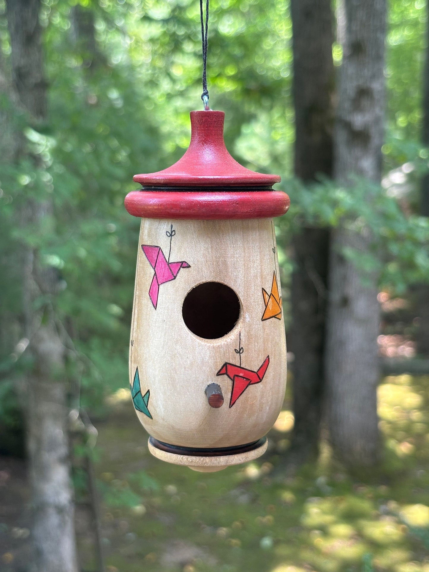 Hummingbird House, Handmade Wooden Birdhouse for Indoor/Outdoor Use, Paper Cranes Origami Art, Bird Lovers Gift, Christmas Gift for Artisans