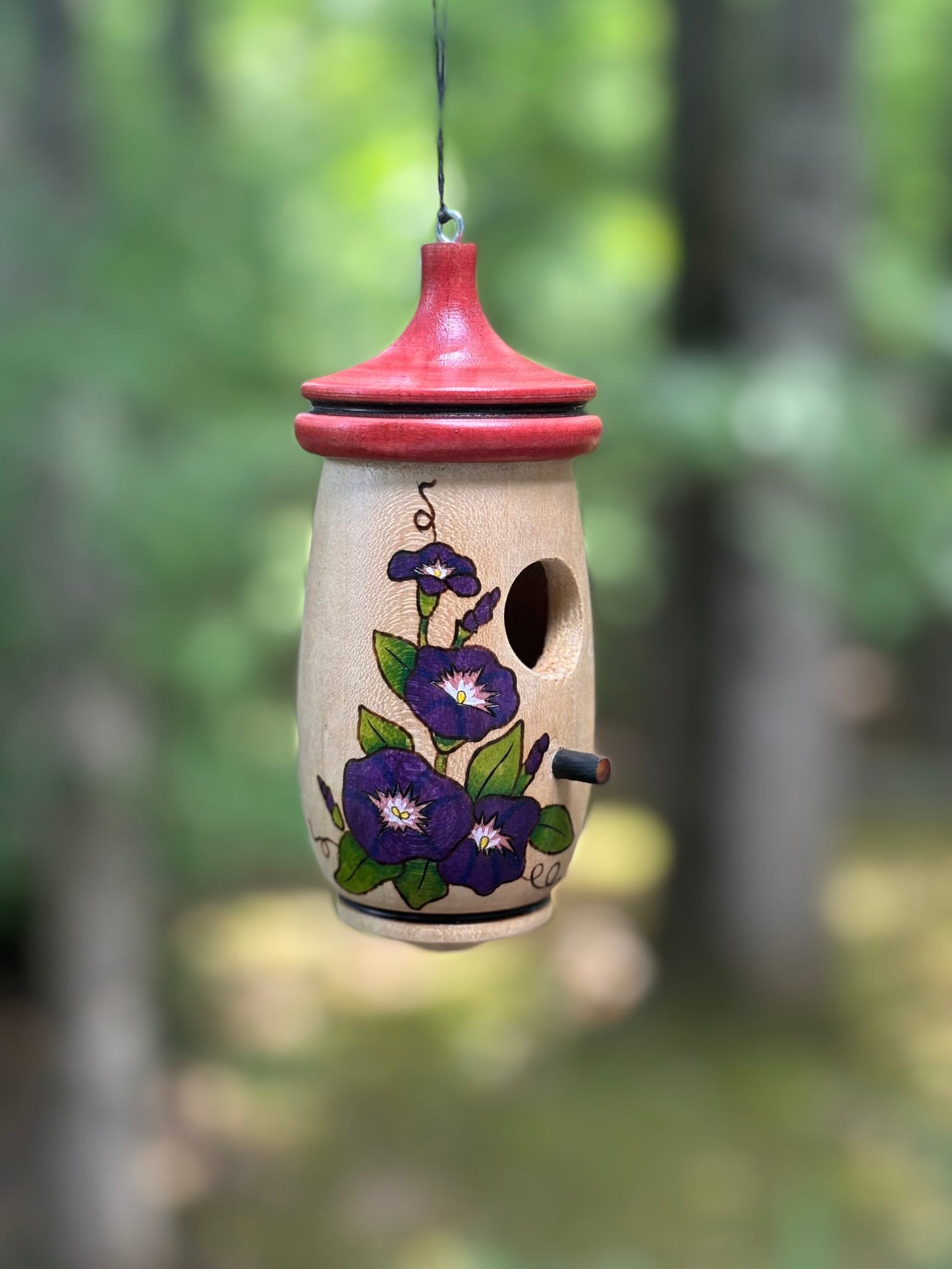 Morning Glory Birdhouse, September Birth flower, Handmade Wooden Hummingbird House for Indoor/Outdoor Use, Bird Lovers, Mom and Grandma gift