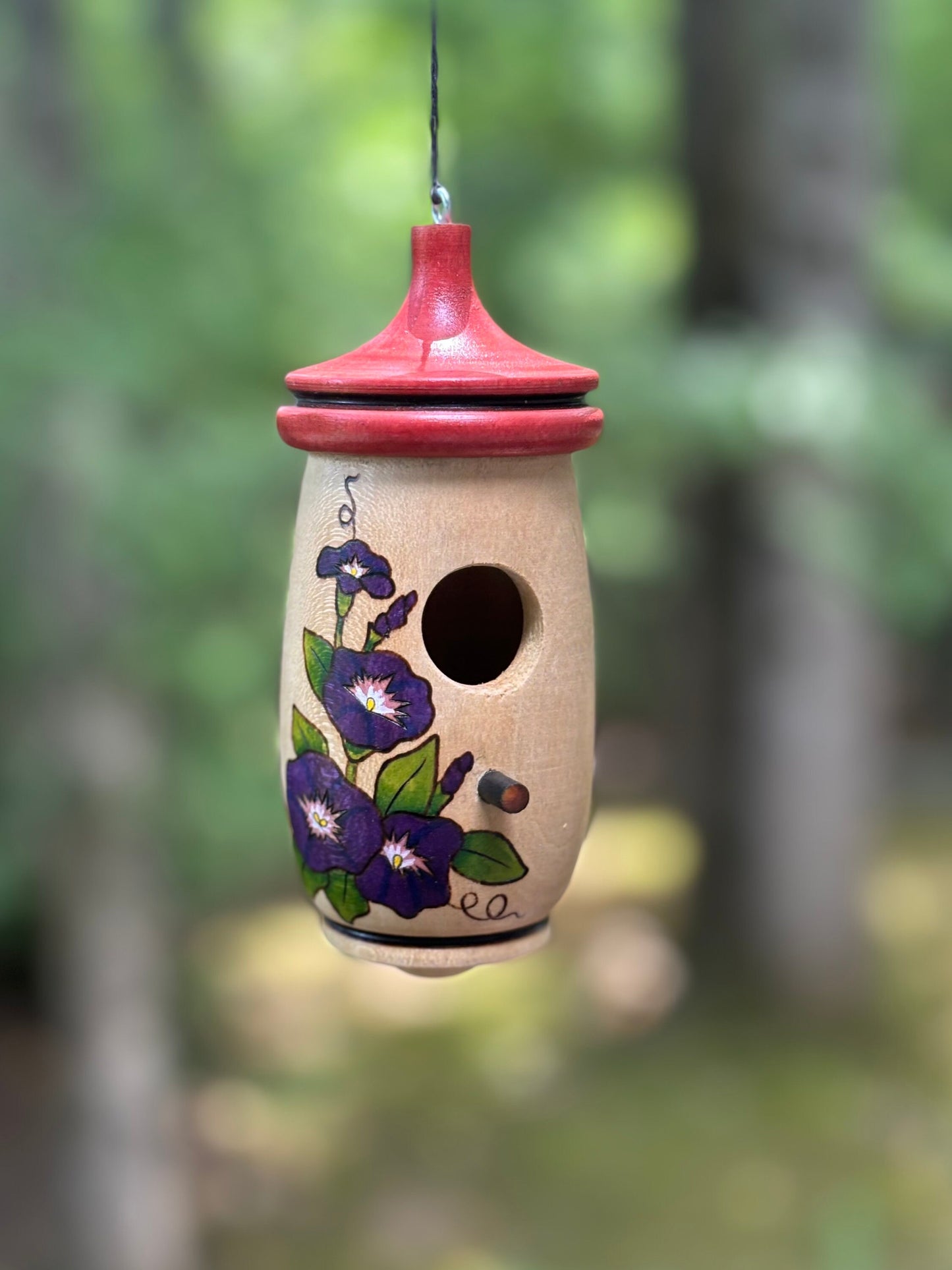 Morning Glory Birdhouse, September Birth flower, Handmade Wooden Hummingbird House for Indoor/Outdoor Use, Bird Lovers, Mom and Grandma gift