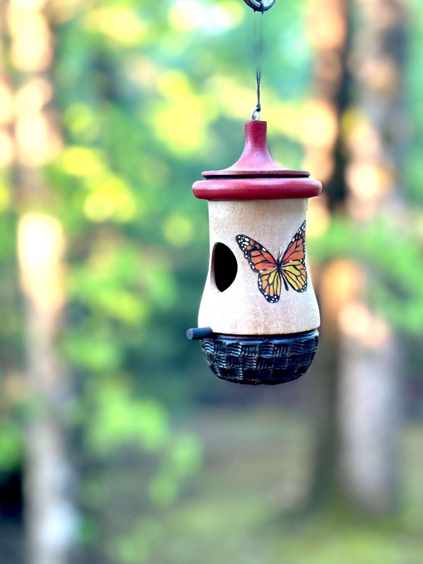 Handmade Monarch Butterfly Hummingbird House: Cherry Wood Garden Decor