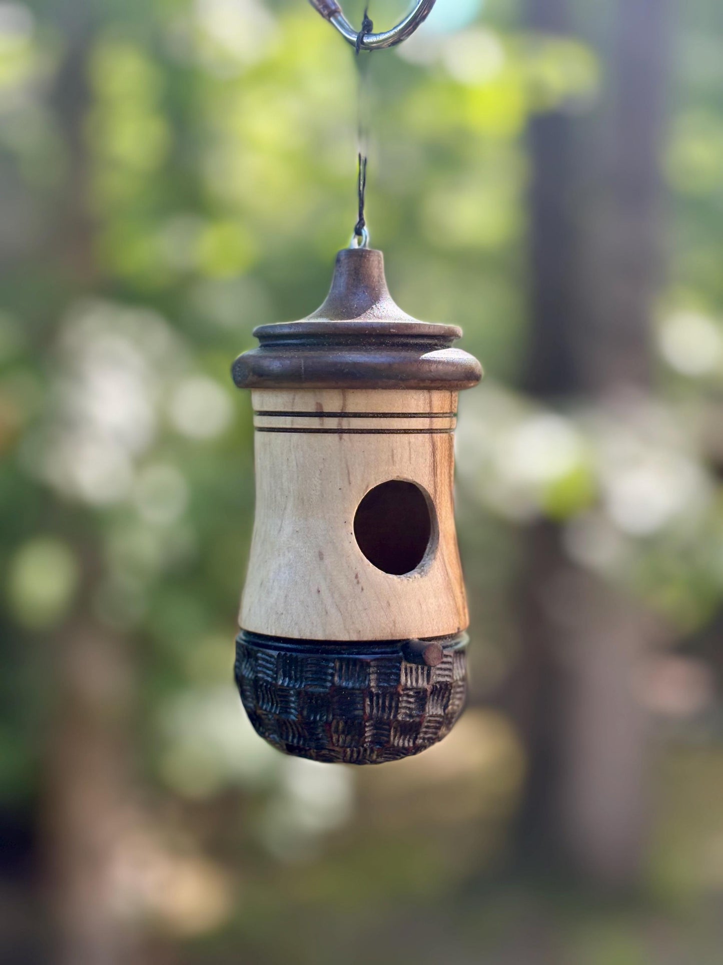 Handmade Ambrosia Maple Hummingbird House: Basketweave Natural Nester, Small Birdhouse Art