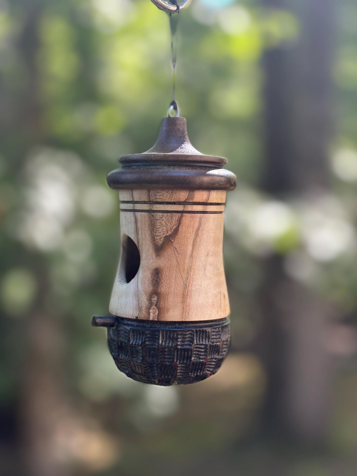 Handmade Ambrosia Maple Hummingbird House: Basketweave Natural Nester, Small Birdhouse Art