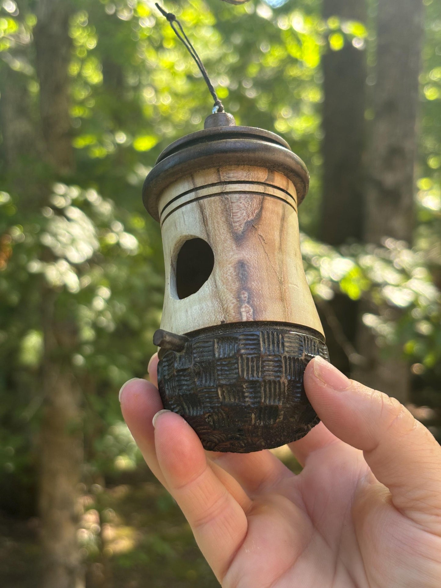 Handmade Ambrosia Maple Hummingbird House: Basketweave Natural Nester, Small Birdhouse Art