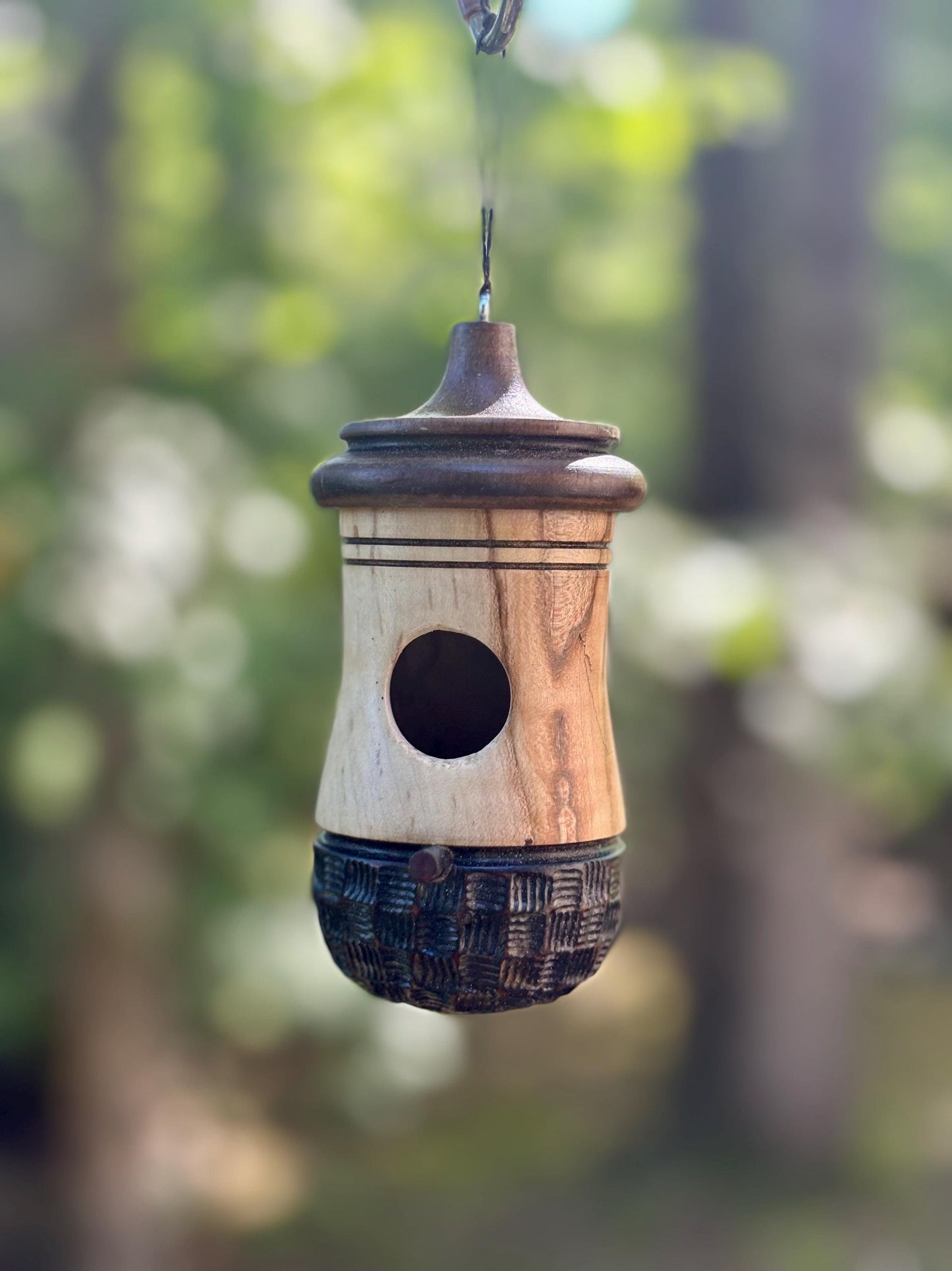 Handmade Ambrosia Maple Hummingbird House: Basketweave Natural Nester, Small Birdhouse Art