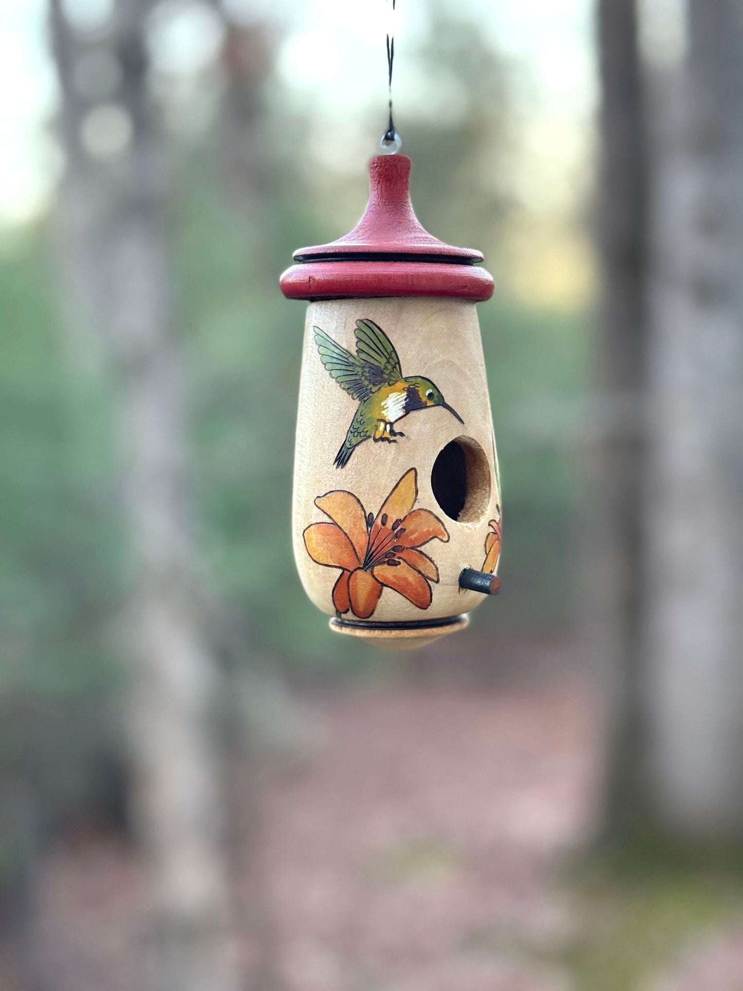 Hummingbird Birdhouse, Day Lily with Bird Design, Handmade Art for Bird and Flower Lovers, Christmas Gift for Someone Who Has Everything