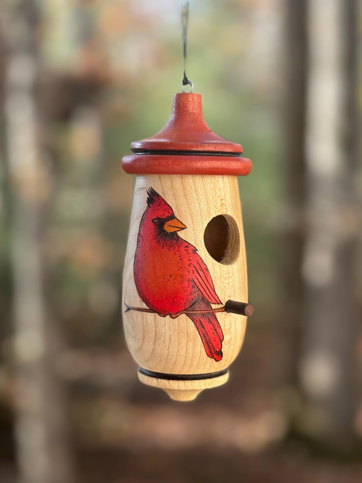 Handmade Cardinal Birdhouse for Humminbirds: Wooden Bird Art, Personalizable Gift