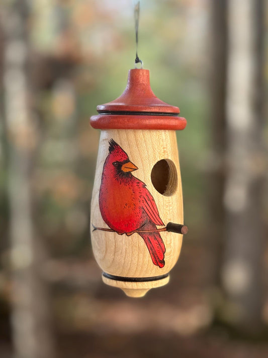 Handmade Cardinal Birdhouse for Humminbirds: Wooden Bird Art, Personalizable Gift
