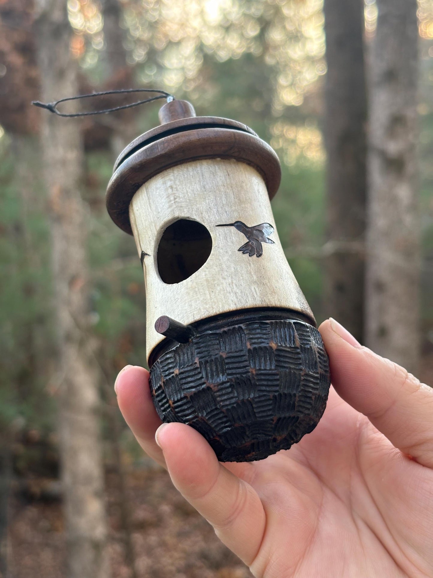 Handmade Wooden Hummingbird House: Wood-Burned Nester