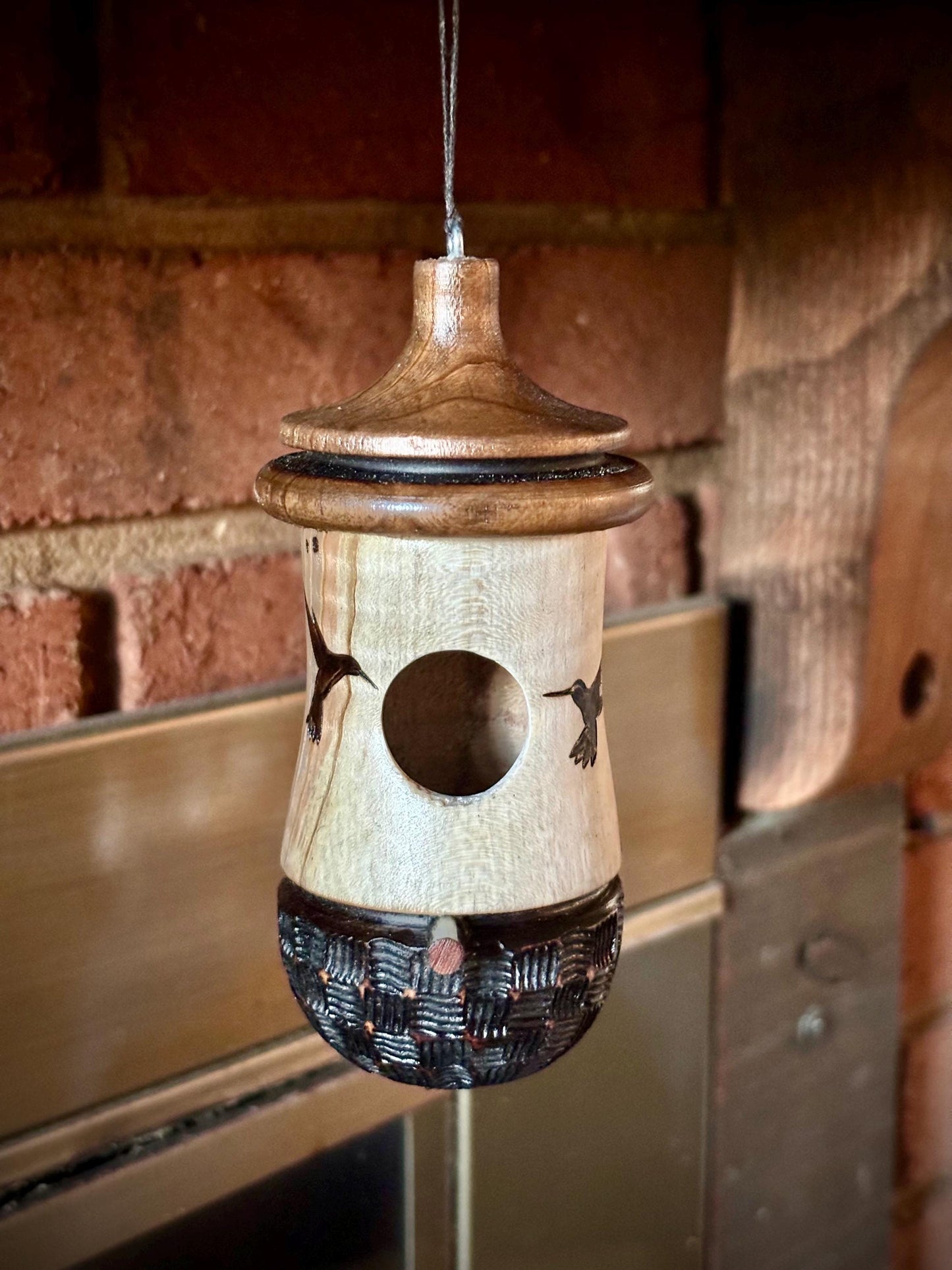 Handmade Wooden Hummingbird House: Wood-Burned Nester
