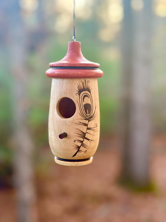 Hummingbird House, Handmade Wooden Birdhouse for Indoor/Outdoor Use, Peacock Art, Bird Lovers Gift, Christmas Gift for Teacher