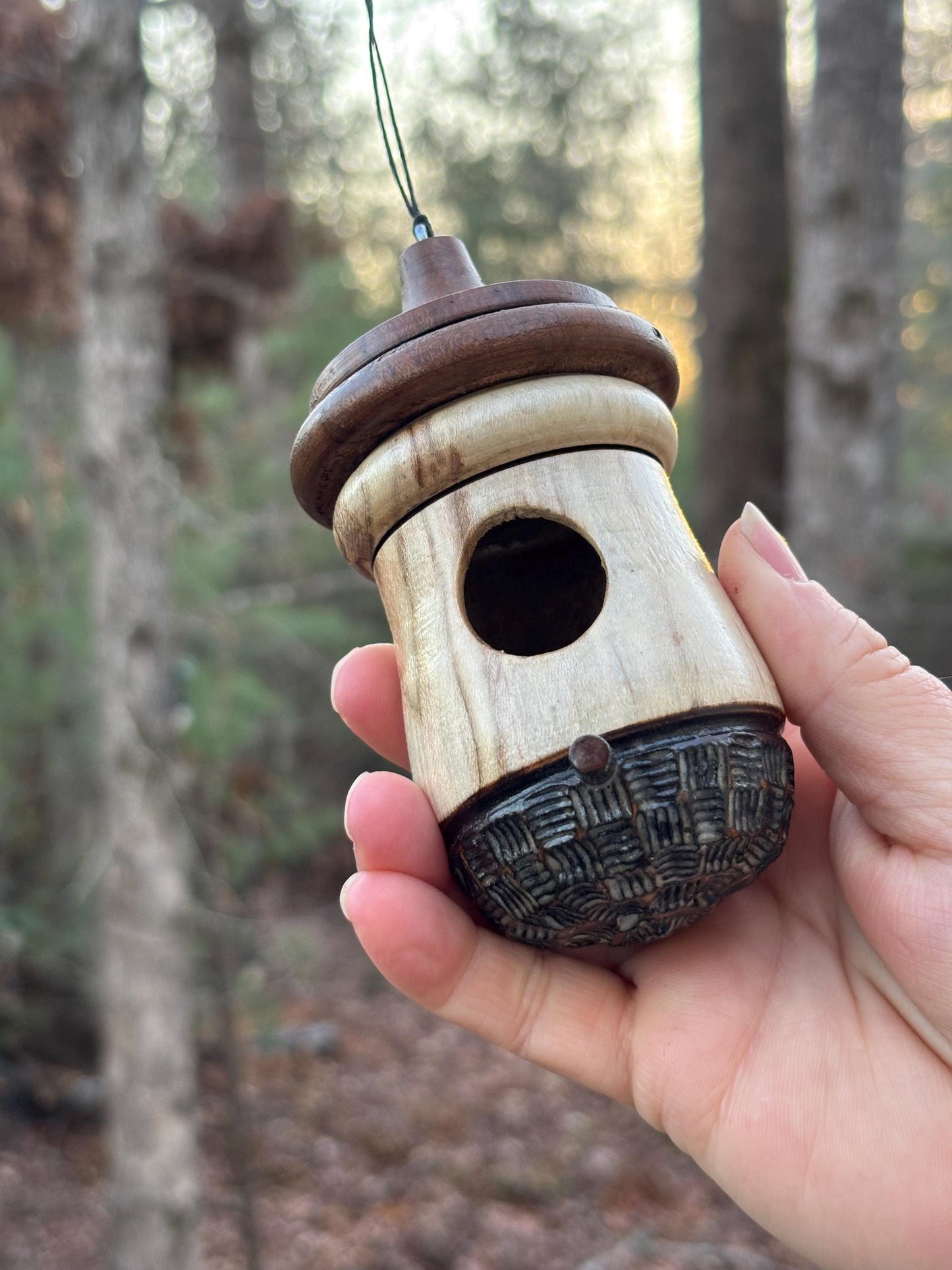 One Of A Kind, Mini, Ambrosia Maple, Hummingbird House Birdhouse Natural Rustic Gift, Detailed Woodturning