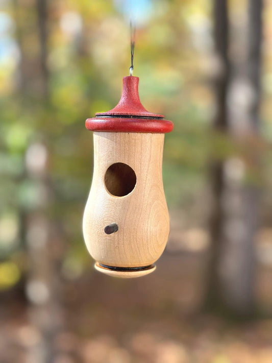 Hummingbird Birdhouse, Natural, Rustic Personalizable Outdoor Garden Decor, Handmade of Cherry Wood