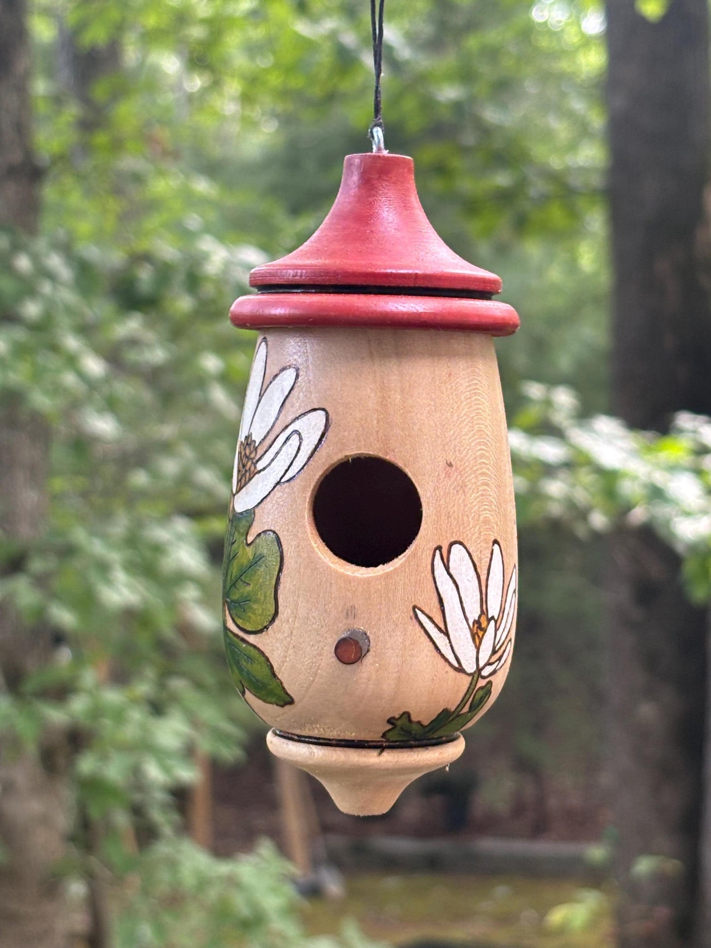 Bloodroot Native Flower Design Hummingbird Birdhouse, Handmade, Artisan Bird Nester for Indoor/Outdoor Decor