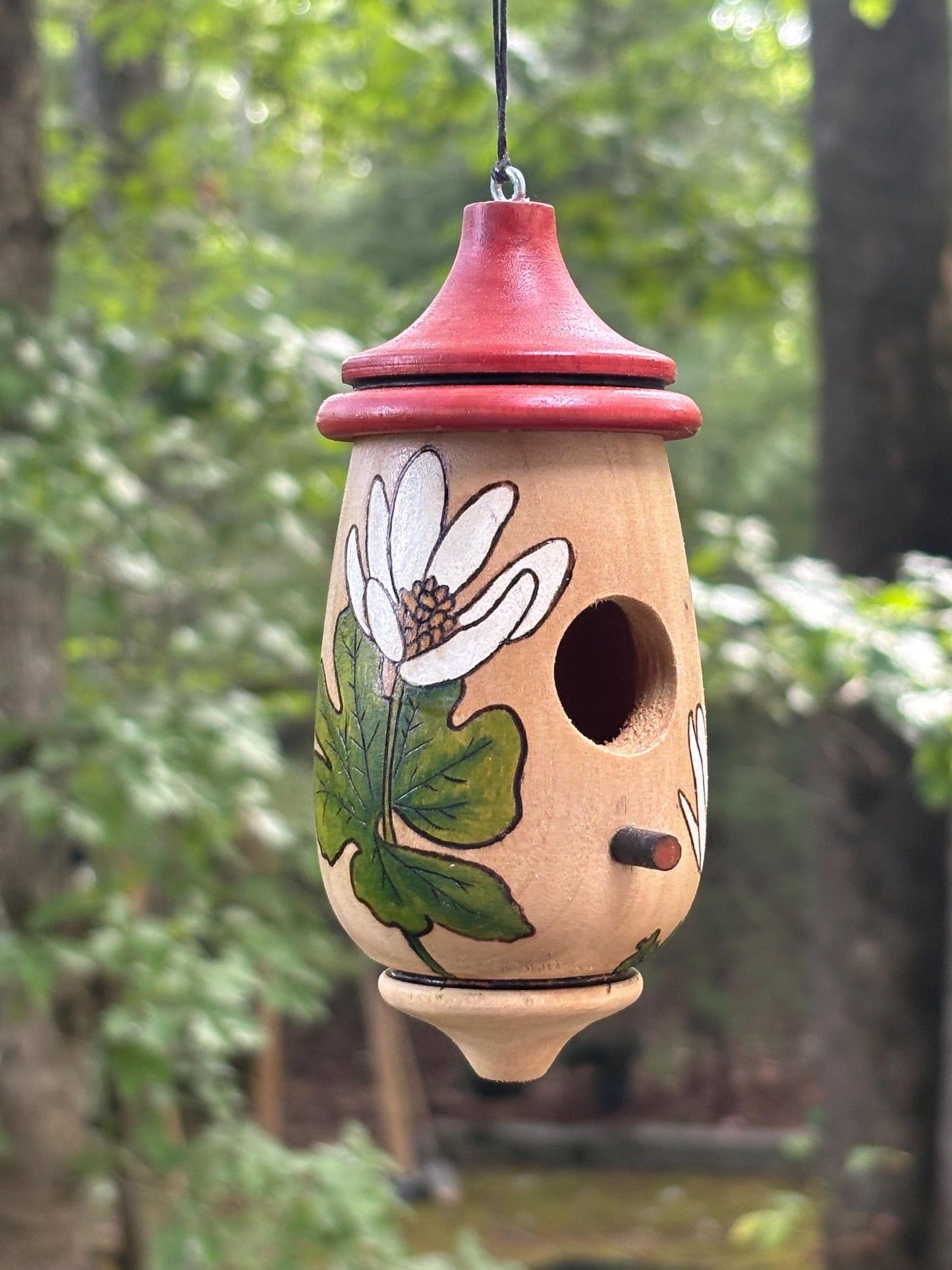 Bloodroot Native Flower Design Hummingbird Birdhouse, Handmade, Artisan Bird Nester for Indoor/Outdoor Decor