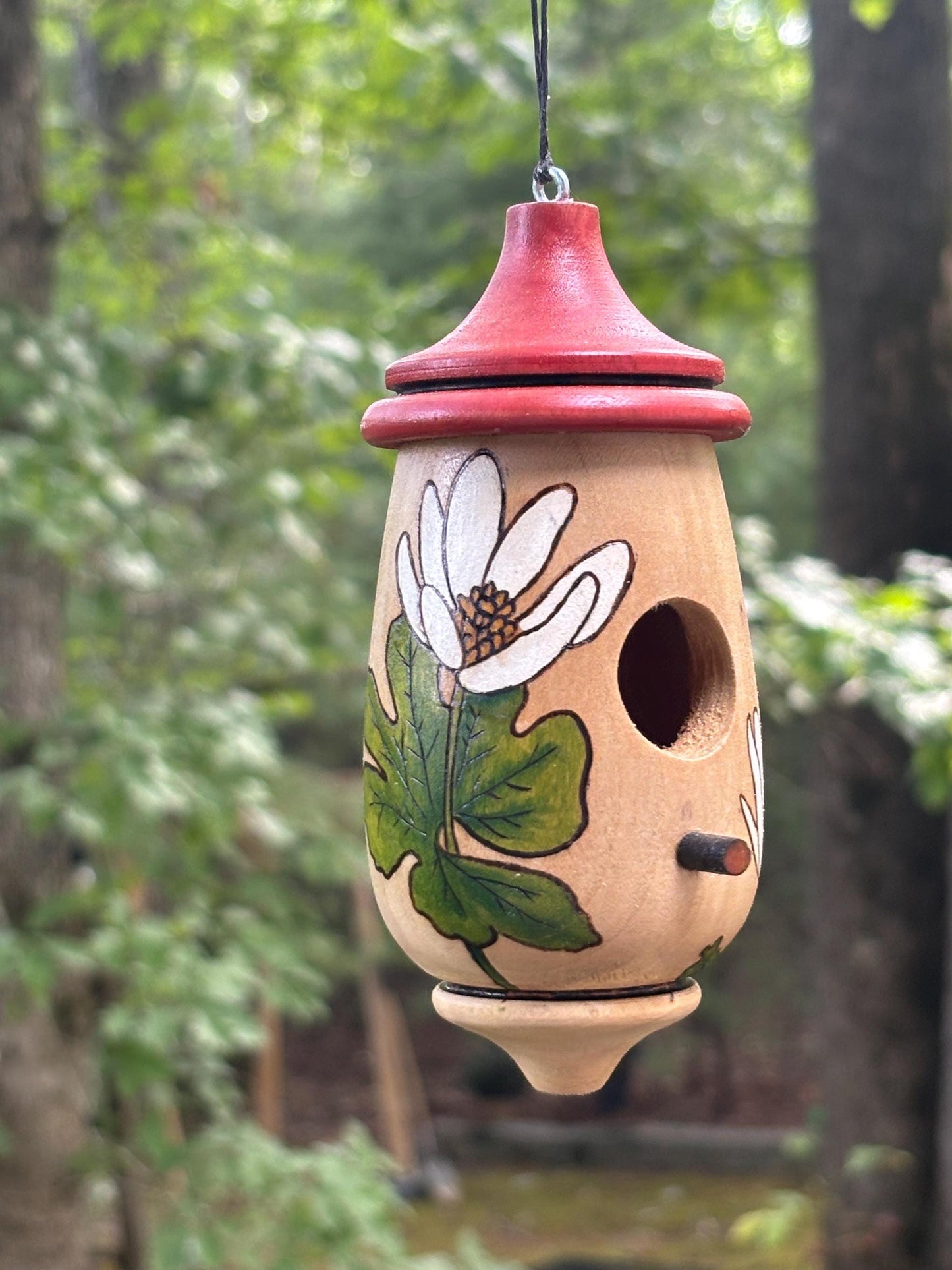 Bloodroot Native Flower Design Hummingbird Birdhouse, Handmade, Artisan Bird Nester for Indoor/Outdoor Decor